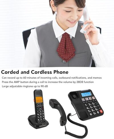 ASIXXSIX Cordless Phone ، الهواتف الأرضية القابلة للتوسيع للمنزل مع آلة الرد ، حظر المكالمات ، مذيع معرف المتصل ، الاتصال الداخلي ، والنطاق غير المسبوق ، الوضع الهادئ (أبيض) in Saudi Arabia