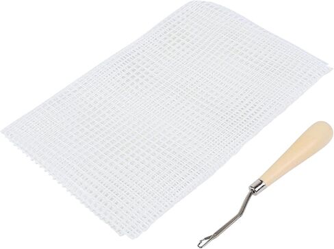 Kodrily Carpet Knitting Mesh Cloth, Blank Rug Hooking Mesh, Canvas Mesh Latch Hook Tool, Crocheting Tools for Household DIY Making (Mesh Cloth 50cm with Wooden Handle Crochet Hook) in Saudi Arabia