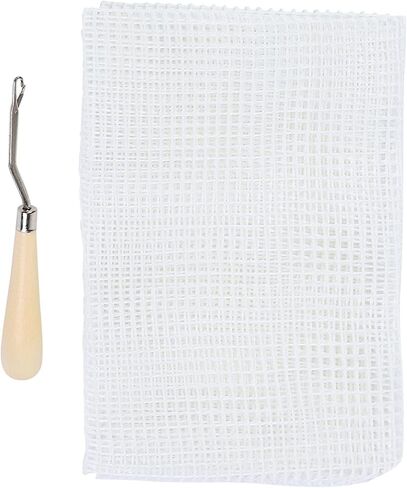 Kodrily Carpet Knitting Mesh Cloth, Blank Rug Hooking Mesh, Canvas Mesh Latch Hook Tool, Crocheting Tools for Household DIY Making (Mesh Cloth 50cm with Wooden Handle Crochet Hook) in Saudi Arabia