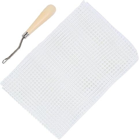 Kodrily Carpet Knitting Mesh Cloth, Blank Rug Hooking Mesh, Canvas Mesh Latch Hook Tool, Crocheting Tools for Household DIY Making (Mesh Cloth 50cm with Wooden Handle Crochet Hook) in Saudi Arabia