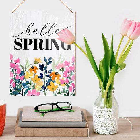 UDNADKEX Spring Wall Decor, Hello Ladybug, Spring Welcome Door Sign Home Office Decorations Spring Wooden Hanging Sign Wall Decor in Saudi Arabia