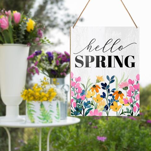 UDNADKEX Spring Wall Decor, Hello Ladybug, Spring Welcome Door Sign Home Office Decorations Spring Wooden Hanging Sign Wall Decor in Saudi Arabia
