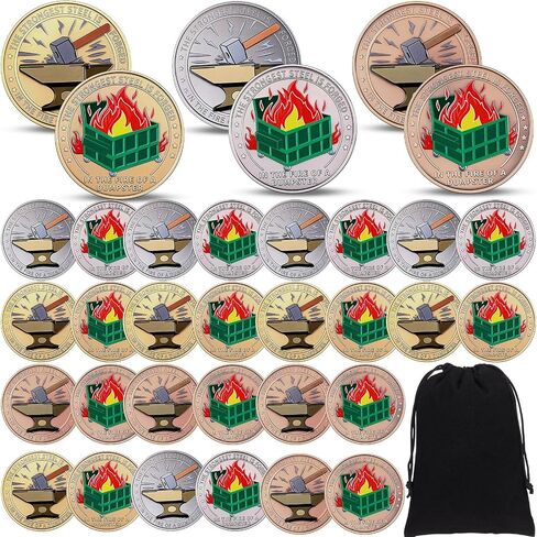 24 Pcs Bulk Funny Dumpster Challenge Coins Fire Desk Accessories Motivational Tokens Classroom Awards for Students Team Appreciation Farewell Gifts for Teachers Coworkers Employees Office Staff in Kuwait