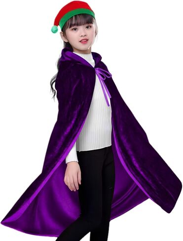 Kids Velvet Hooded Cloak Halloween Cosplay Costumes Children Cape Christmas Robe Festive Costumes for 3 to 16 Years in Saudi Arabia