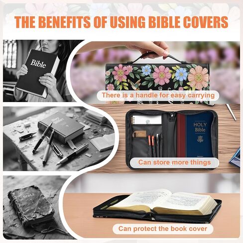 Leather Bible Cover for Men - Vintage Brown Quilted Protective Book Cover with Handles, Portable & Durable Bible Case for Easy Storage, Fits All Standard Bible Sizes in Saudi Arabia
