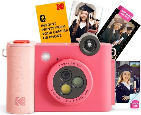 KODAK Smile+ Wireless Digital Instant Print Camera with Effect-Changing Lens, 2x3" Sticky-Backed Photo Prints, and Zink Printing Technology, Compatible with iOS and Android Devices - Fuchsia in Kuwait