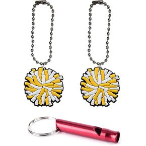 Cheerleader Collar Charm Aluminum Alloy Whistle Emergency Survival Safety Camping Cat Dog Animal Training Bark Chew Woof Puppy Kitten Pom Pom Yellow