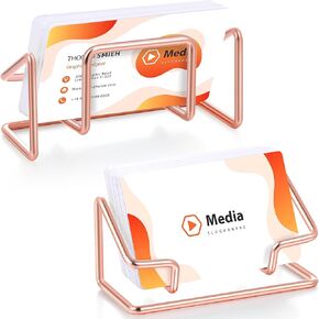 Landhoow 2 Pcs Business Card Holder for Desk, Cute Metal Card Organizers Display Stand Postcard Holder Rack for Desktop Working Office Home Daily Use(Black)