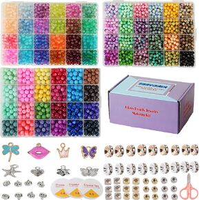 3000pcs 6mm Glass Beads DIY Craft Kit - Beads Bracelet Kit, DIY Beads Jewelry Kit, 72 Color Box Vibrant Beaded Supplies for Jewelry Making, Necklace Bracelet Crafting , String Art & Home Decor