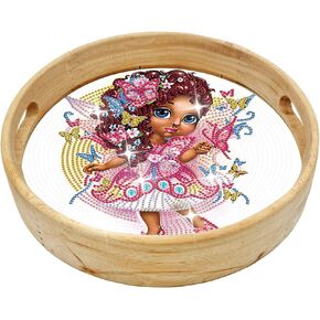 ARTopet DIY Diamond Tray Round Diamond Art Painting Creative Design Handmade Wooden Tray Dinner Plate Diamond Art for Coffee Living Room Home Organizer Diameter 25.5cm-Daisy