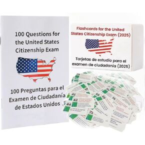 بطاقات فلاش المواطنة الأمريكية 2025-100 Civics Test Cards Flash Cards Combo Combo Set (الأسئلة والأجوبة) - Tarjetas de Ciudadania 2025 Inglés Y Español ، دليل دراسة التجنس