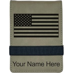 LaserGram Mini Padfolio with Notepad and Pen, Flag of the United States, Personalized Engraving Included (Black with Silver)