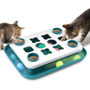Cat Treat Puzzle Toy - 2 في 1 Track Track Ball Toy and Food Puzzle Pluder للقطط الداخلية ، لعبة إثراء للملل ، هدية التحفيز العقلي للقطط
