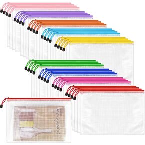 36 Pack A4 Size Mesh Zipper Pouch Bags, 9 Colors Waterproof File Bags for Document Organizers, School, Office Supplies, Board Game, Travel Essentials & Craft Storage
