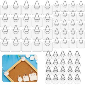 60 Pcs Adhesive Picture Hanger Foamboard Picture Hanging Hooks Without Nails Plastic Sticky Hangers for Home Wall Art Photo Frame Bathroom Closet Kitchen Door in 3 Sizes, White