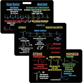 Scope EKG Reference Set 3 Piece Double-Sided STEMI Badge Card with STEMI Mimics, Equivalents, Heart Blocks Cardiac Nursing Paramedic ECG Made Easy