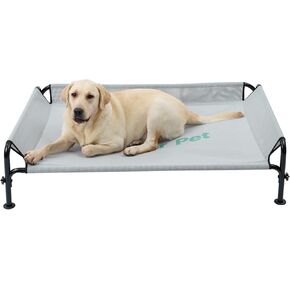 Gardner Pet Elevated Dog Bed Large Sized Dog, Outdoor Raised Bed Waterproof Portable Cooling Cot Pet Hammock Bed with 3-Sided Guardrail, Breathable Mesh, Grey, 49 Inches
