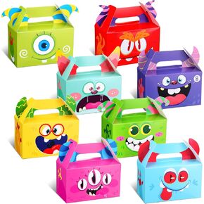 48 Pcs Monster Treat Boxes Colorful Paper candy Snack Goodie boxes with Handle Monster Party Favor for Kids Birthday Baby Shower back to school Party Supplies