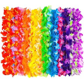 Hawaiian Leis, Colorful Tropical Flower Leis for Luau Party, 12Pcs Hawaiian Lei Bulk for Hula Dance Decor Summer Beach Pool Party Decorations Favors Supplies