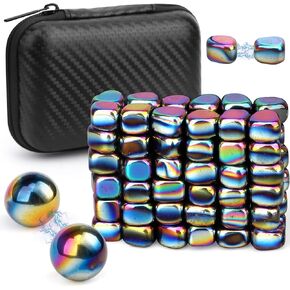 Cool Fidget Magnet Ferrite Rock for Adults, Fidget Mangetic Stones with Fiber Case for Easy Carry, Magnetic with Two Magnet Balls for Office Desk Kitchen Decors, Magic Blocks for Researcher Teacher