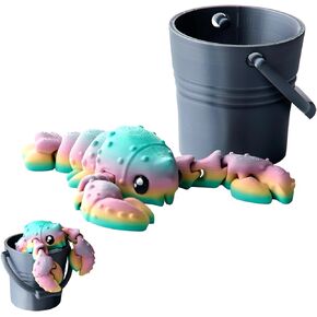 3D Printed Articulated Lobster in Bucket Flexi Toy, Kawaii Fidget Ocean Creature Accessories Gift