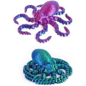2 PCS 3D Printed Octopus , Articulated Octopus Fidget ,Home Office Decor Executive Desk Toy ,2Pcs (Purple+Green)