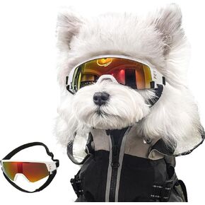 Dog Goggles for Small to Medium Breed, Dog Sunglasses UV Protection, Windproof & Anti-Fog, Puppy Sunglasses with Padded Frame and Adjustable Straps for Outdoor Riding, Driving（White）