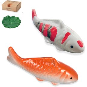 Ceramic Koi Fish Pond Decor 4″ Fake Fish Floating Aquarium Decor Floating Koi Pond Swimming for Birdbath Pond Fountain Fake Aquarium Tea Pet