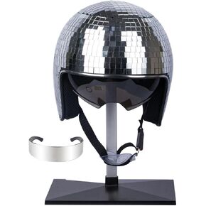 2pcs Disco Ball Helmet with Cyberpunk Glasses Mirror Glass Punk Disco Ball Cosplay Costume Hat for Bar DJ Club Party Halloween