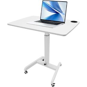 Mobile Standing Desk, Portable Lectern with Wheels, Adjustable Laptop Desk w/Tilting Top, Home Office Classroom Pulpit Stand Up Desk Workstation, Rolling Table Laptop Cart (White)