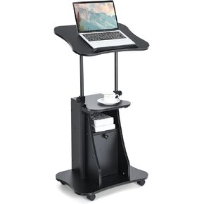 Moccha Lectern Podium Stand, Height Adjustable Sit to Stand Desk w/ 180° Tilting Tabletop, Storage Cabinet, Lockable Casters, Rolling Lectern Cart Laptop Desk for Home, Office, School (Black) in Kuwait