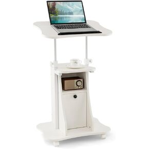 Moccha Lectern Podium Stand, Height Adjustable Sit to Stand Desk w/ 180° Tilting Tabletop, Storage Cabinet, Lockable Casters, Rolling Lectern Cart Laptop Desk for Home, Office, School (Black)