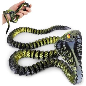 3D Printed Snake,23 Inch 3D Printed Animals,3D Printed Fidget Toys,Home Office Decor Executive Desk Crystal Cobra Toys Black Gold