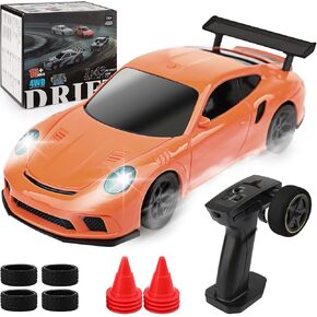 1/43 Scale Mini RC Drift Car - Micro Small with Full Proportional RTR 2.4GHz Remote, 2 Tire Sets, 8 Cones, High Speed Desk Rc Drift Car with LED Lights - Camouflage