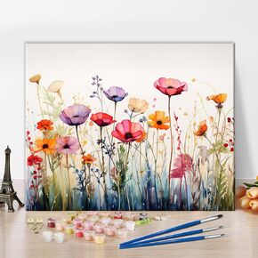 TUMOVO Colorful Flower Field Paint by Numbers for Adults Ages 8-12 Watercolor DIY Arts Craft Beginner Abstract Floral Paint by Number Kit Oil Painting Adult Paint by Number Kits On Canvas 16"x20"