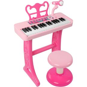 37 Keys Piano Keyboard Toy for Kids | Toys for 1 2 3 4 Year Old Girls Birthday Gift | Pink Musical Piano Toy for Toddlers with Microphone and Stool