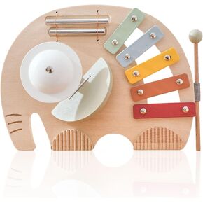 لعبة Ieatfo 5-in-1 Musical Elephant Toy للأطفال-آلات الإيقاع مع Xylophone ، Cymbal ، Guiro ، Castanet & Chime | لعبة التعلم المبكر المحمول ، هدية تعليمية صغيرة