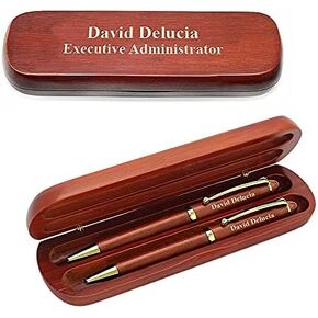 Executive Gift Shoppe | Personalized Cherrywood Double Ballpoint Pen Set with Laser Engraving