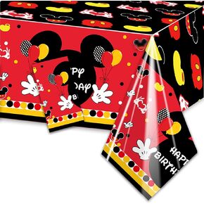 XXDecor Red Cartoon Happy Birthday Party Tablecloth - Rectangular Tablecovers Disposable Plastic Table Cloth for Baby Shower Boys 1st 2nd 3rd 4th 5th 6th Birthday Party Decorations 51.2" x 86.6"