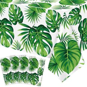 4 Pack Hawaii Palm Leaves Tablecloths Luau Party Disposable Hawaiian Table Cloth Tropical Palm Leaves Table Cover for Baby Shower Birthday Party Supply Pool Tropical Decorations 86 x 51 Inch