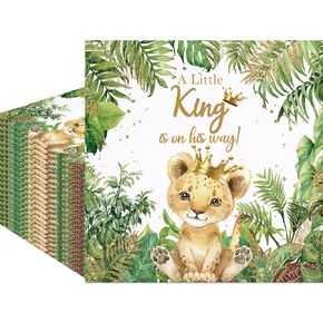 80pcs Lion Baby Shower Paper Fackins A Little King في طريقه المناديل القابلة للتخلص من المناديل Safari Jungle Lion المناديل الزخرفية المطبوعة لاستلوازات الحفلات ديكور الجدول