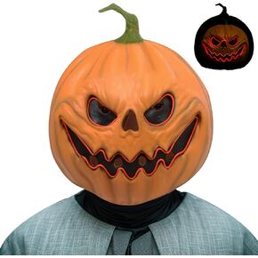HugOutdoor Halloween Scary Pumpkin Mask Masquerade Cosplay LED Light Latex Pumpkin Full Head Mask for Costume Party