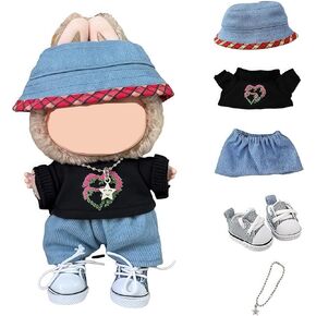 6 Set 17cm Doll Clothes, Clothes for Dolls Outfit, Accessories for 17cm Dolls Clothes T-Shirt + Overalls + Hat + Small Camera + Glasses + Shoes, No Doll Included