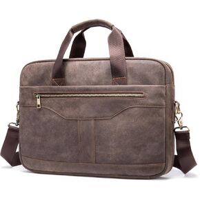 Vintage Leather Briefcase 15.7 inch Leather Laptop Bag for Men, Retro Work Tote with Shoulder, Classic Business Messenger Bag
