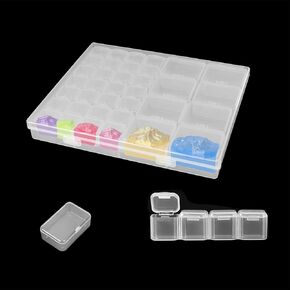 2 Sets Dual-Sized Paint Storage Box with 28 Small and 8 Large Grids, Palette with Lid Clear Plastic Containers for Watercolor, Gouache, Oil Paint, 8.3 x 6.9 x 1 Inch