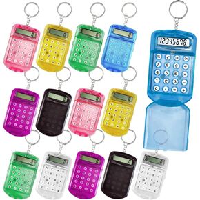 12Pcs Mini Calculator Keychain Portable Pocket Electronic Calculator with LCD Display, Durable ABS Material, Random Colors (White, Black, Yellow, Purple, Pink, Green, Blue)