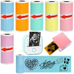 6 Rolls White Thermal Sticker Paper for Phomemo T02/M02/M02S PRO Mini Printer,Self-Adhesive Paper 53 * 28mm,HD Label for Pocket Inkless Portable Photo Printer to Print,Note,list