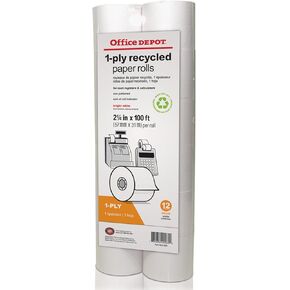 Office Depot Calculator Print Rolls, 2 1/4in. x 100ft., 70% Recycled , White, Pack Of 12, 553995