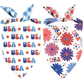 4th of July Dog Bandanas 2 Pack, Triangle Reversible Pet Patriotic Scarf for Boy and Girl, Stars USA Pet Scarves for Independence Day Neckerchief Bulk, Adjustable Fits (4th of July, Small)
