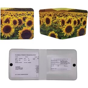 Registration & Insurance Card Document Holder for Vehicle - Made with a Beach Sunset Patterned Vinyl- Durable Car Accessories Made in the USA - 2 Pack